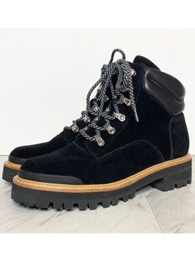 New! Marc Fisher Idaran Black Lug Sole Black Suede Hiker Boot 9M
